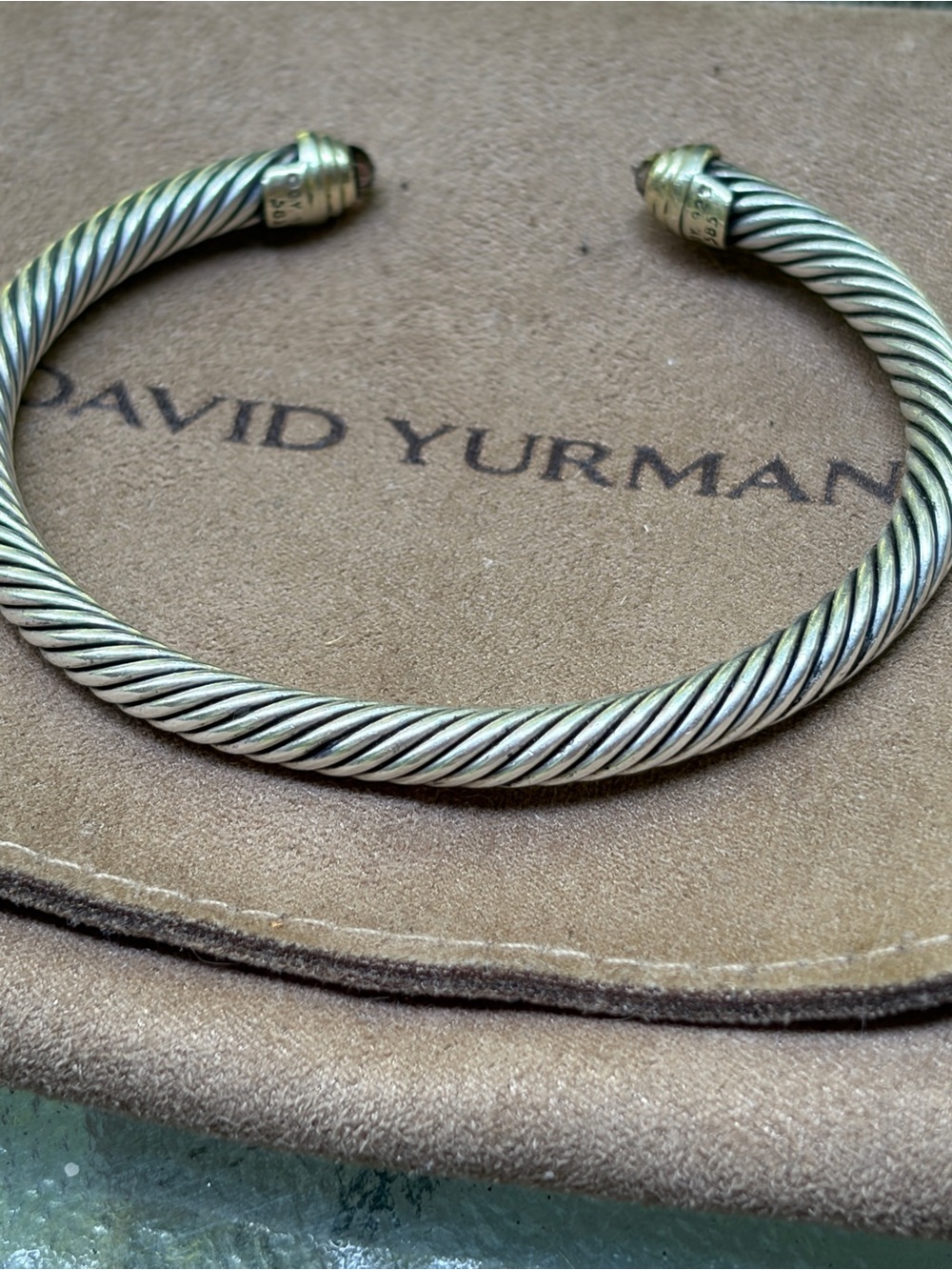 David Yurman cable classic bracelet with gold and smoky quartz tips